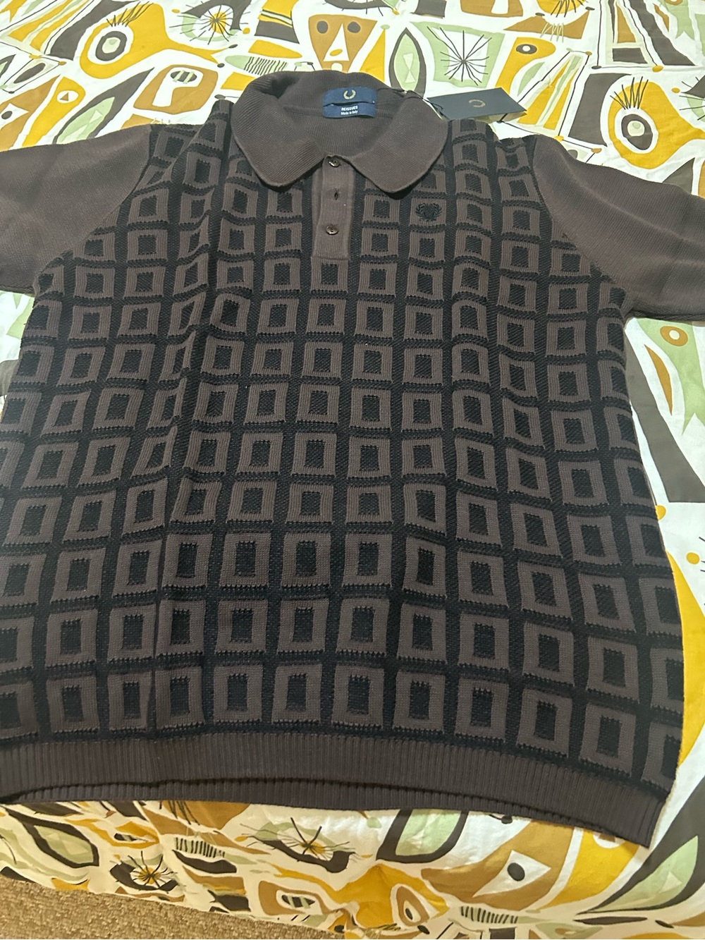 Fred Perry Knit Classic Geometric Polo Shirt - Brown/Black -
